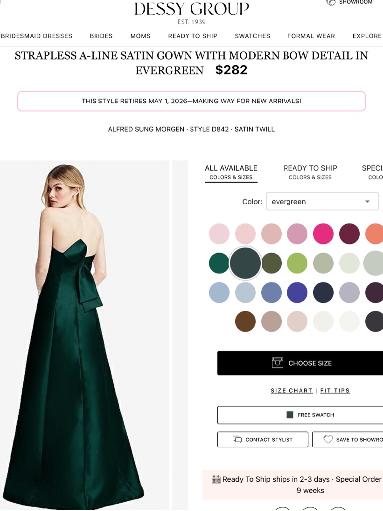 Evergreen Strapless Satin Dress With Bow Detail